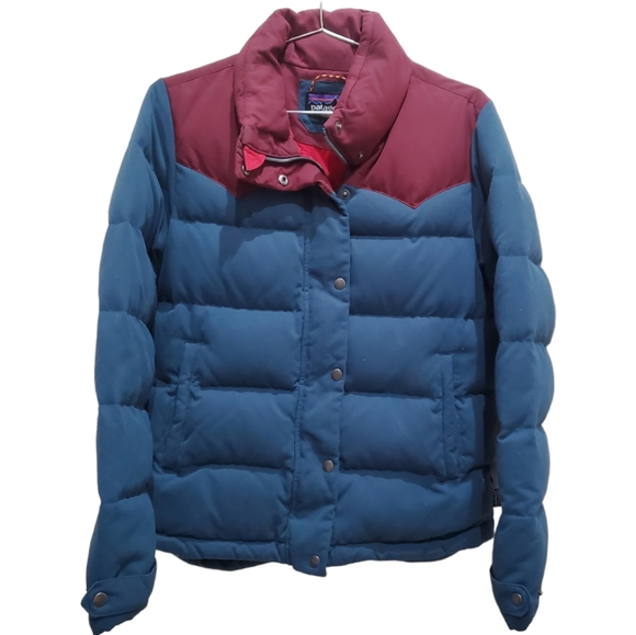 Patagonia womens Bivy Jacket Size Small S down Puffer Aqua Red EUC - Picture 1 of 6